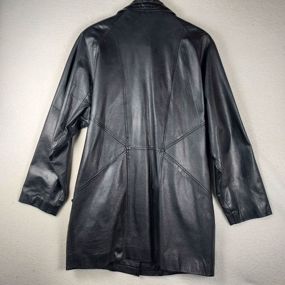 Vintage G-III Black Leather Coat Womens Medium Long Oversized Jacket - Picture 2 of 10